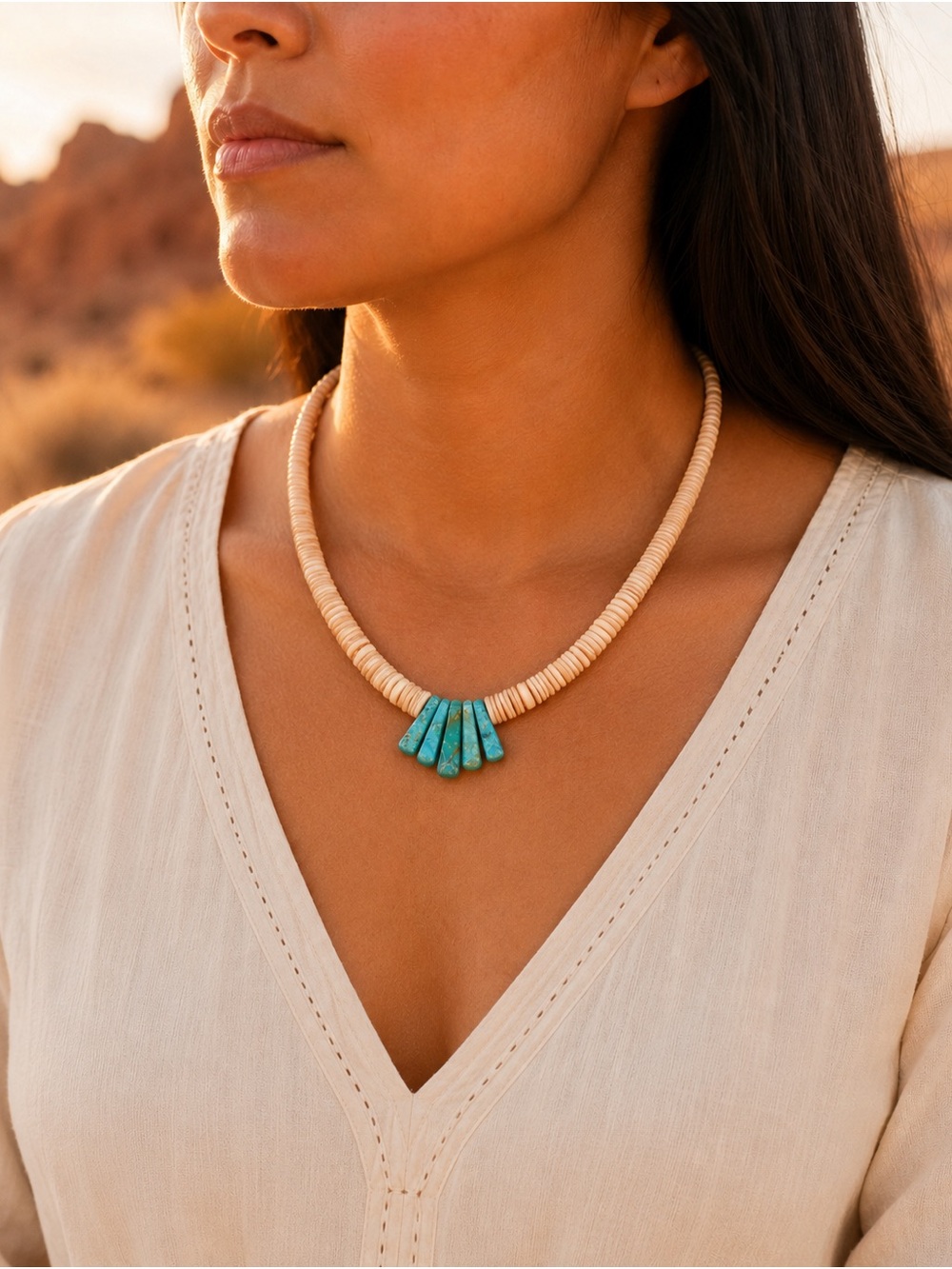 🌵 Southwestern Heishi & Turquoise Necklace 🌵